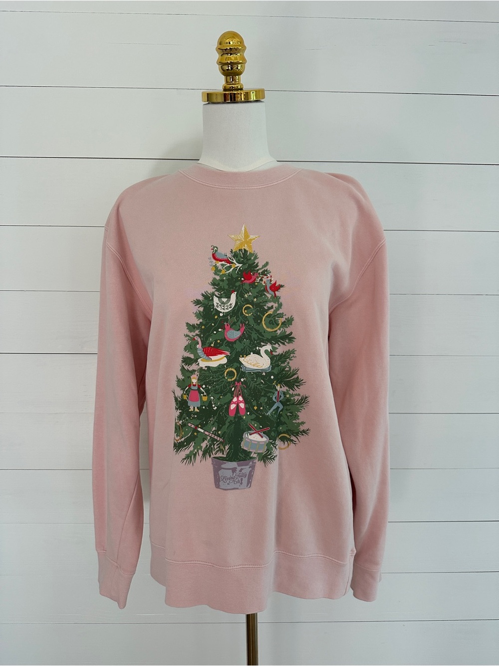 Living Fully Co. Women's Pink Christmas Tree Crewneck Sweatshirt